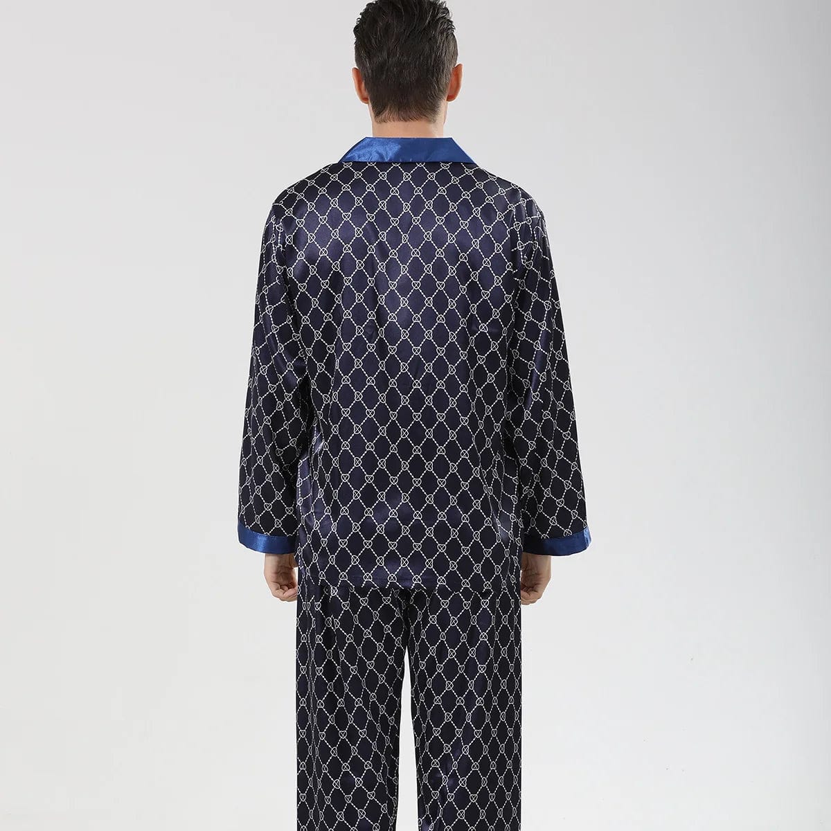 Mens Navy Blue Satin Pajamas