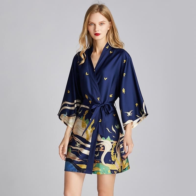 Navy Blue Satin Kimonos