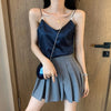 Navy Blue Satin Tank Top