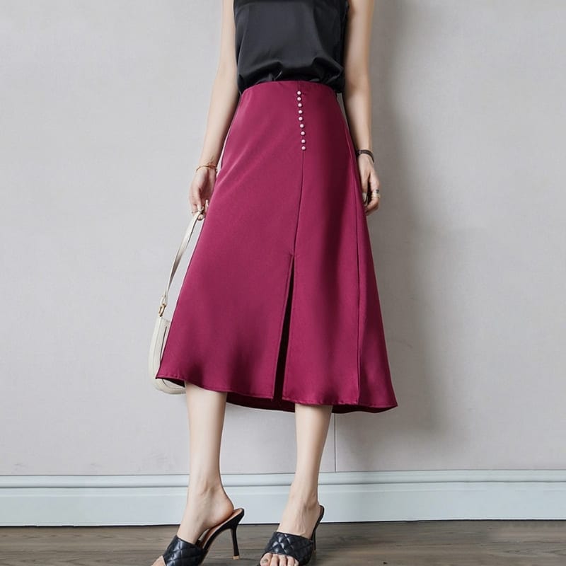 Pink Midi Satin Skirt