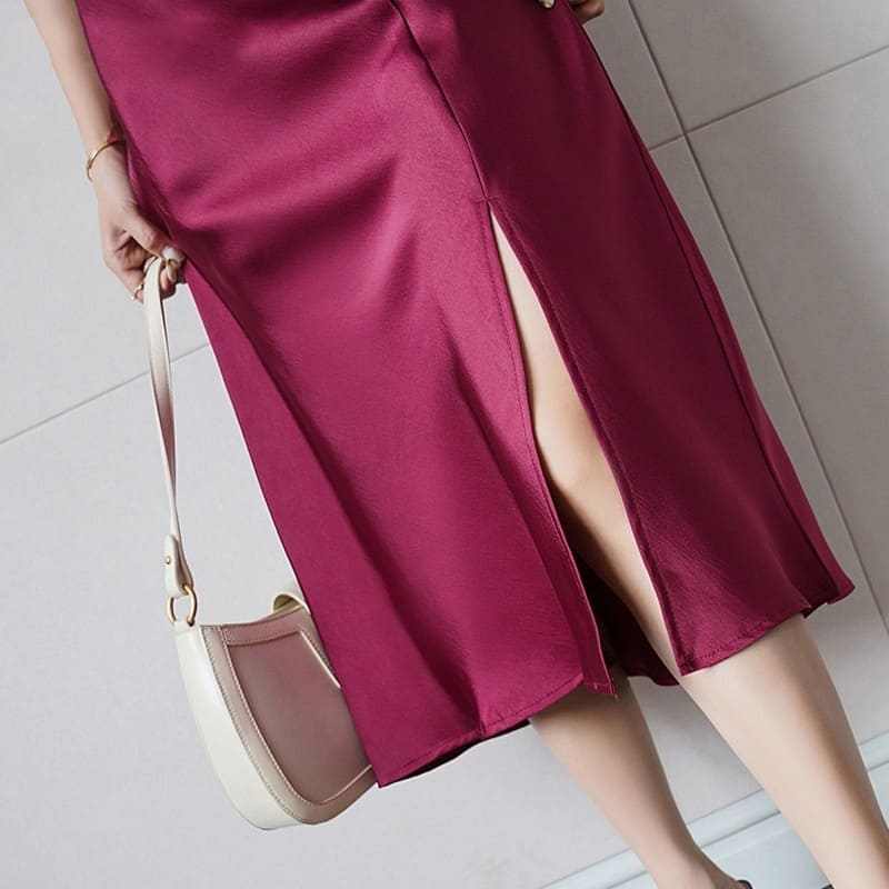 Pink Midi Satin Skirt