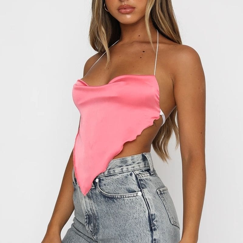 Pink Satin Crop Top