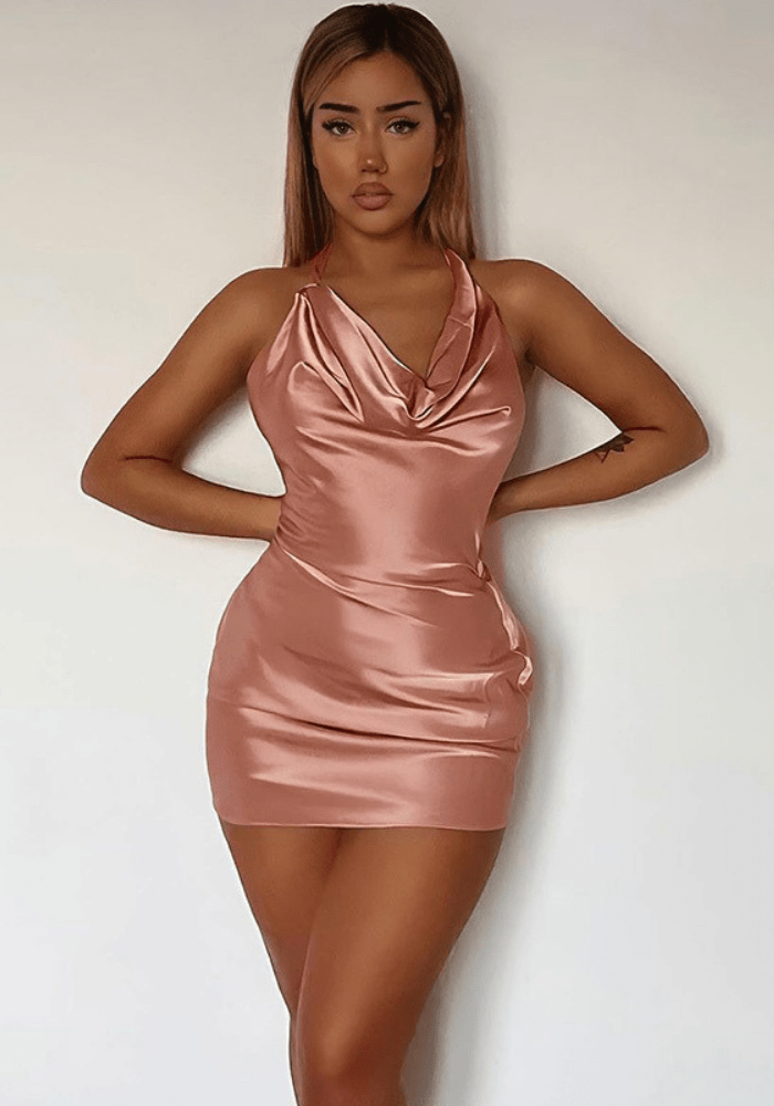 Pink Satin Halter Dress