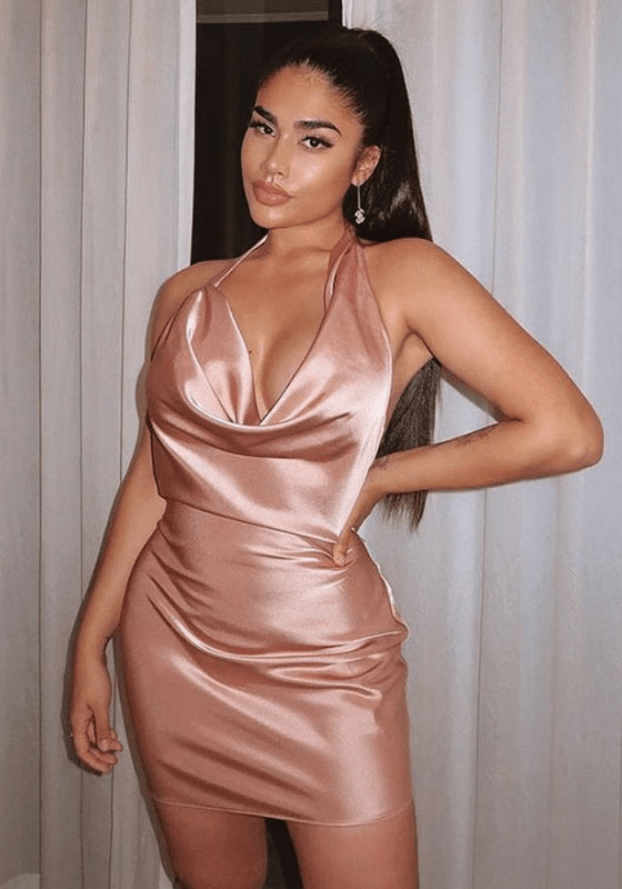 Pink Satin Halter Dress