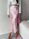 Pink Satin Midi Skirt