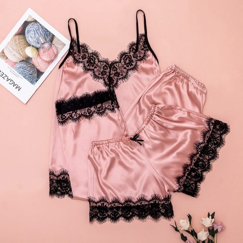 Pink Satin Pajamas Set
