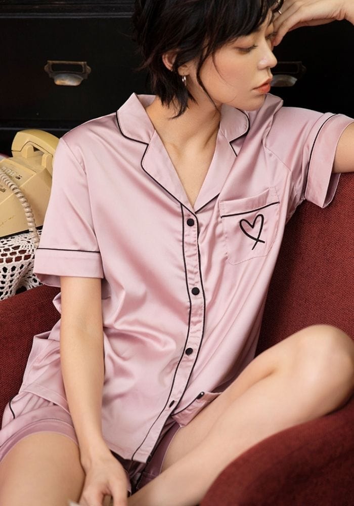 Pink Satin Pajamas Short Set