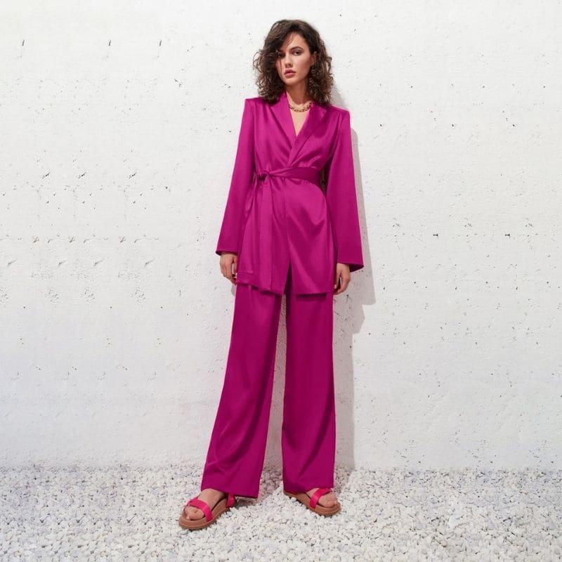 Pink Satin Pants Set