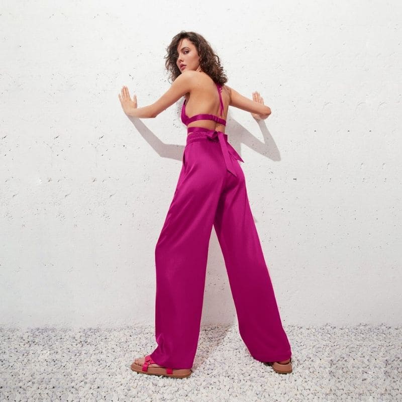 Pink Satin Pants Set