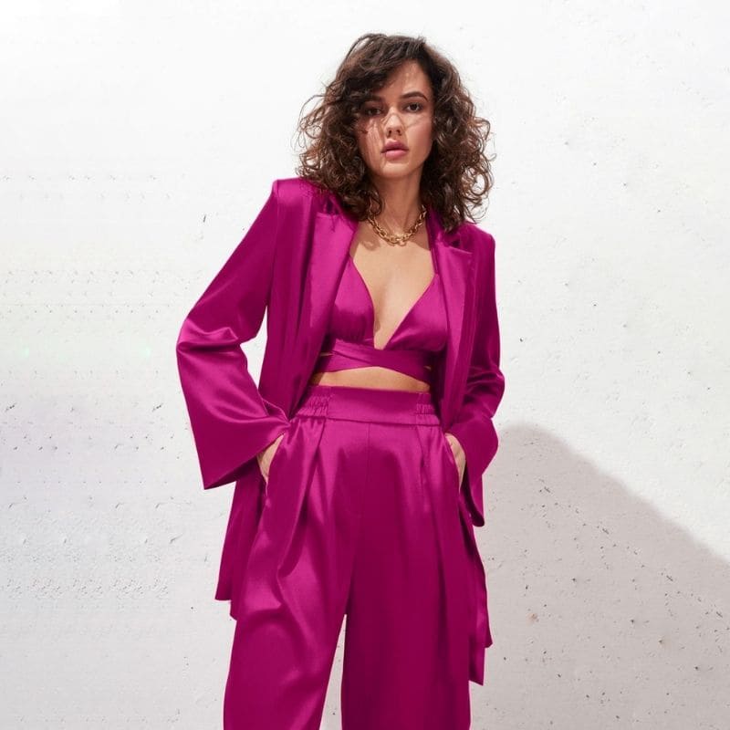 Pink Satin Pants Set