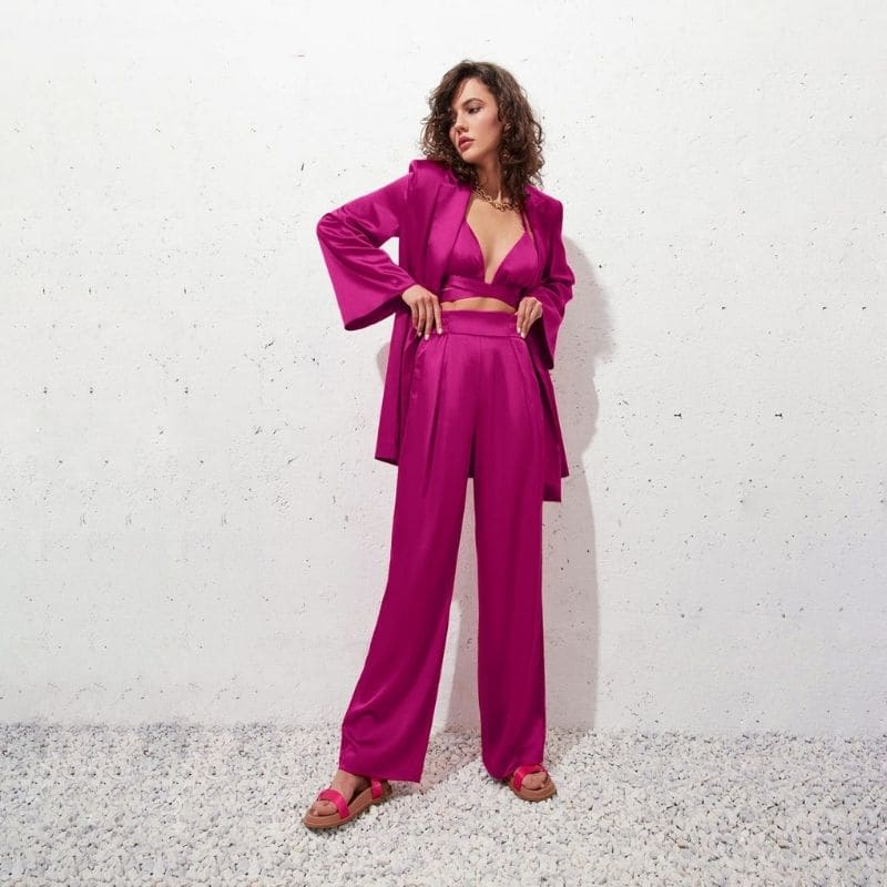 Pink Satin Pants Set