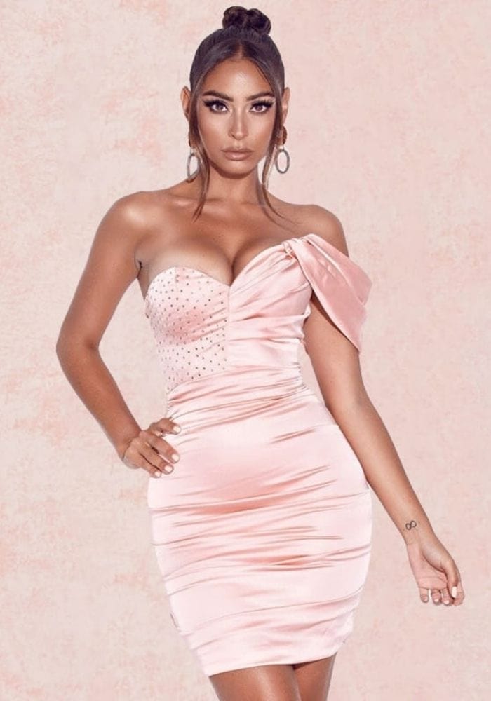 Pink Satin Strapless Dress