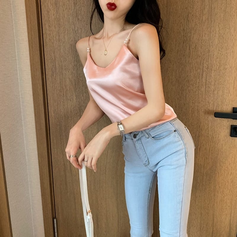 Pink Satin Tank Top
