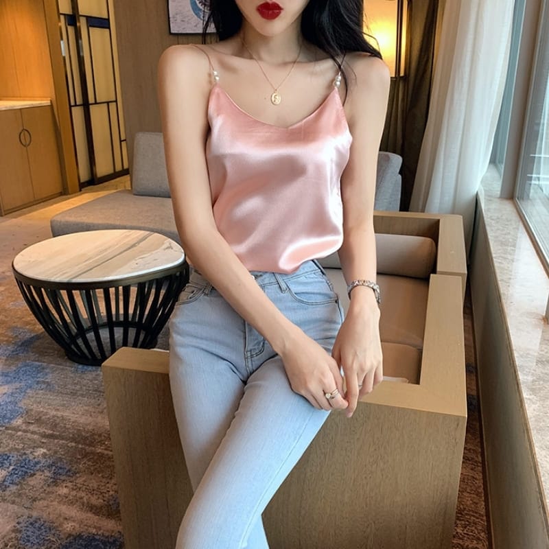 Pink Satin Tank Top