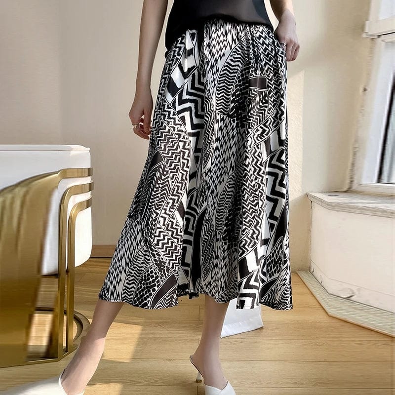 Printed Satin Midi Skirt