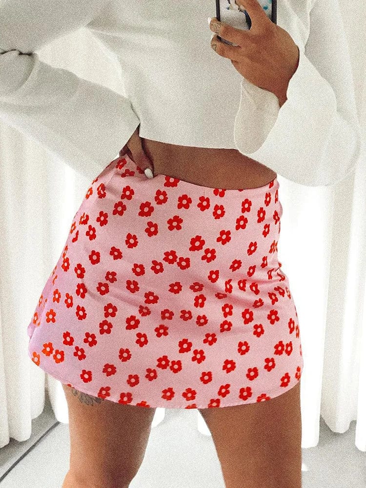 Printed Satin Mini Skirt