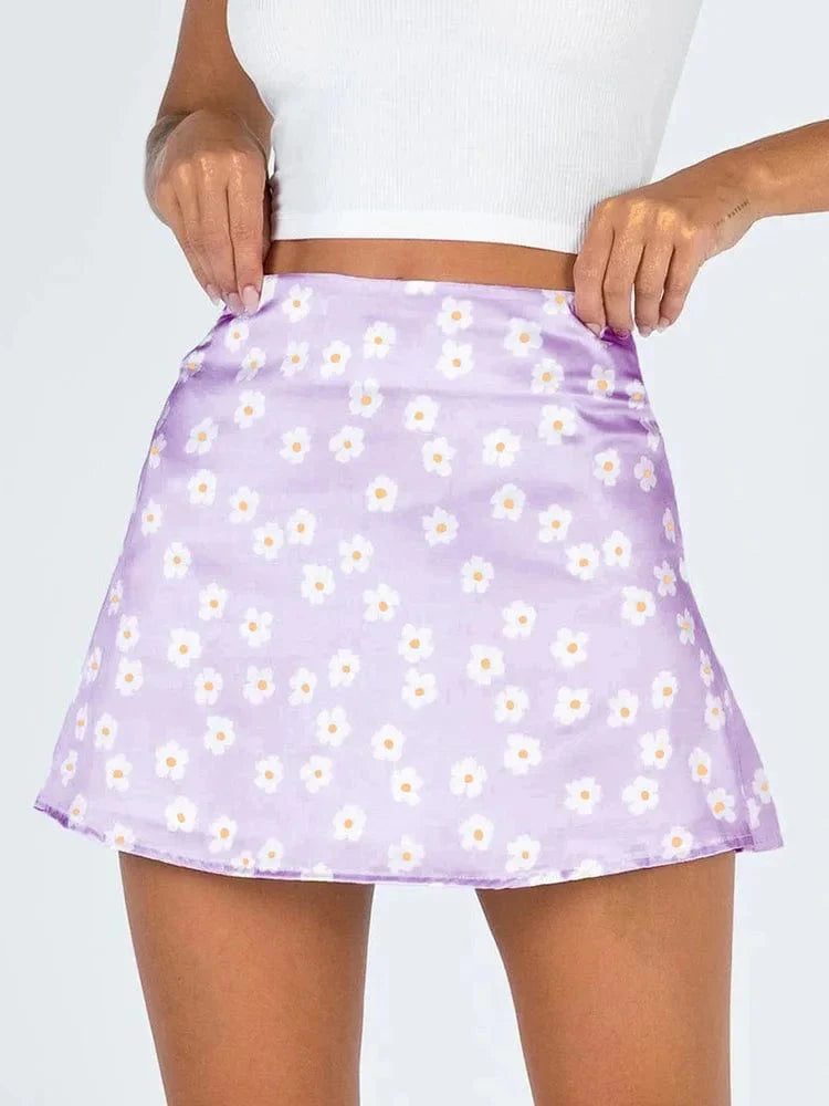 Printed Satin Mini Skirt