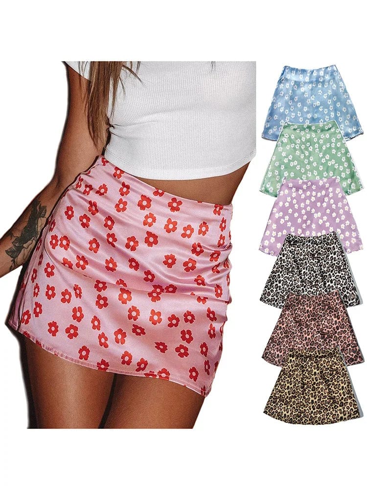 Printed Satin Mini Skirt