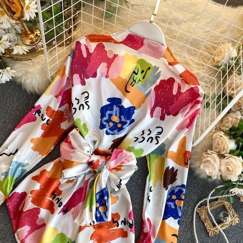 Printed Satin Shirt Womens