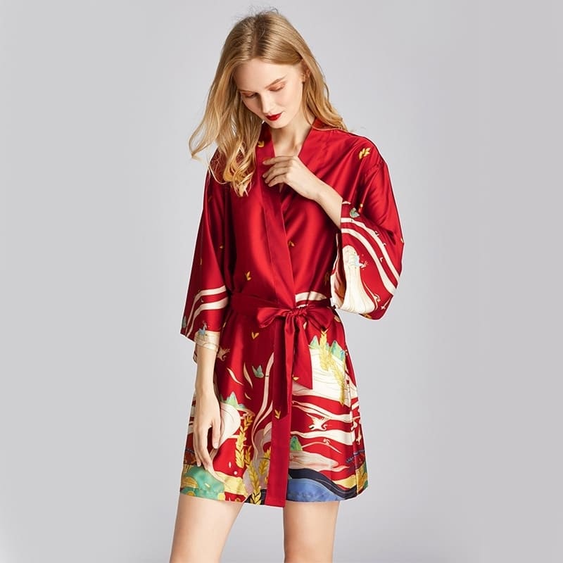 Red Satin Kimono Dress