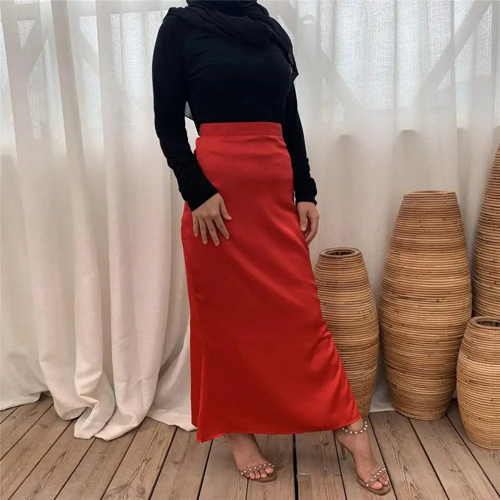 Red Satin Maxi Skirt