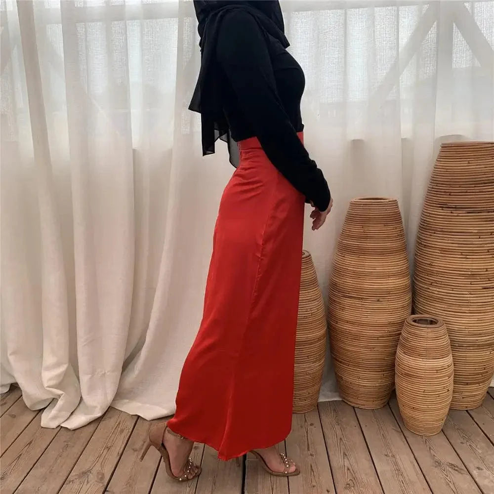 Red Satin Maxi Skirt