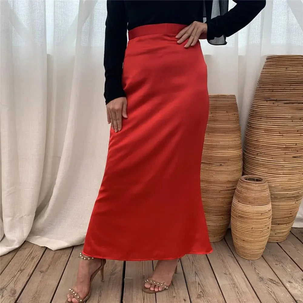 Red Satin Maxi Skirt