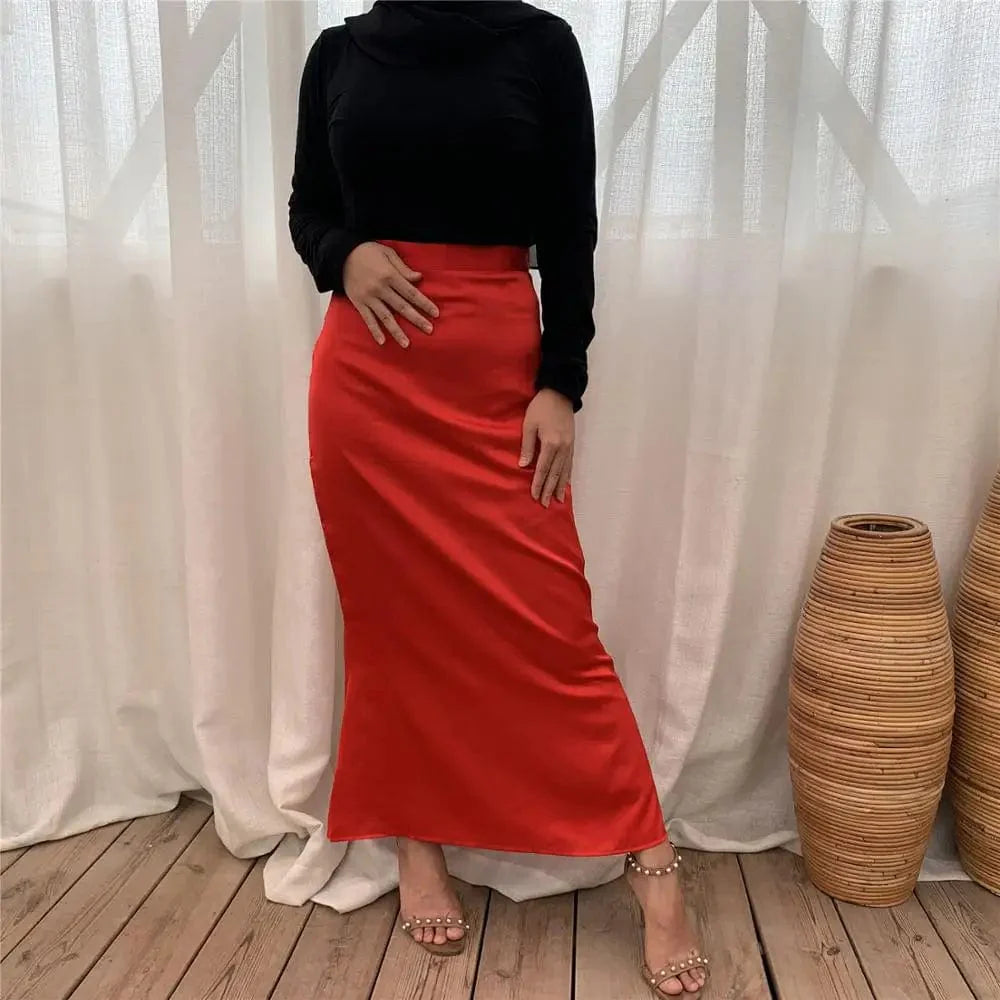 Red Satin Maxi Skirt