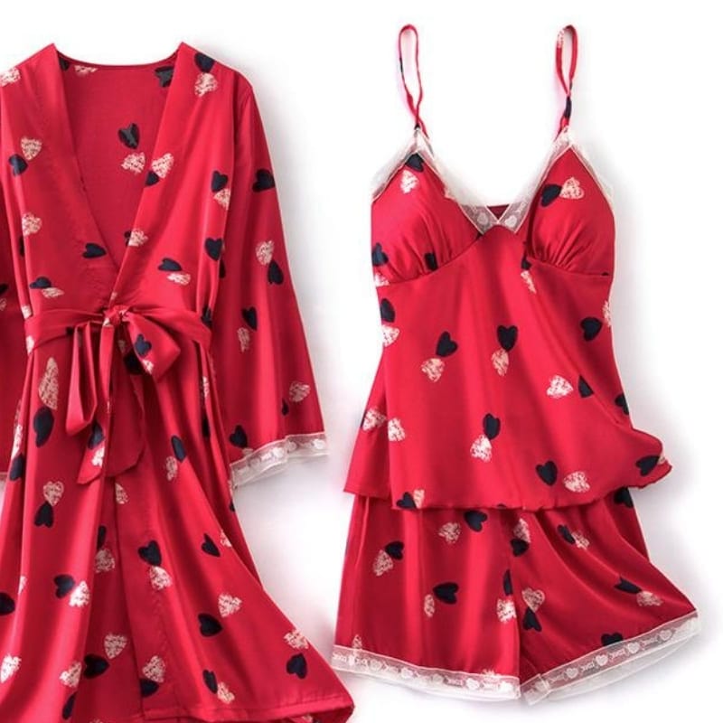 Red Satin Pajama Set Womens