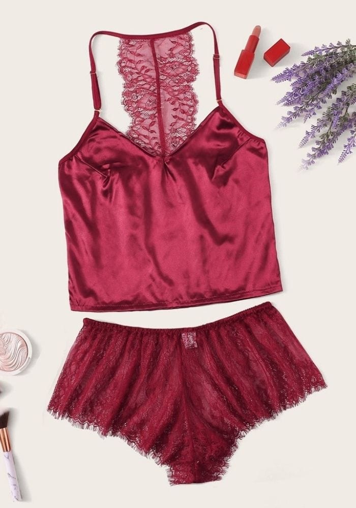 Red Satin Pajama Short Set