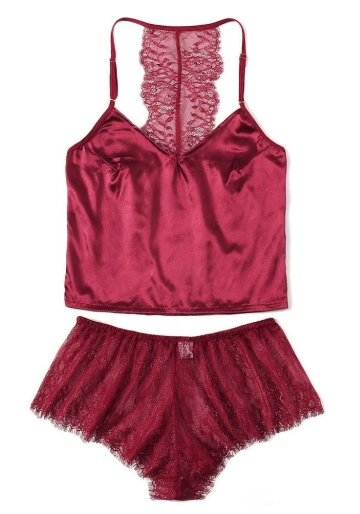 Red Satin Pajama Short Set