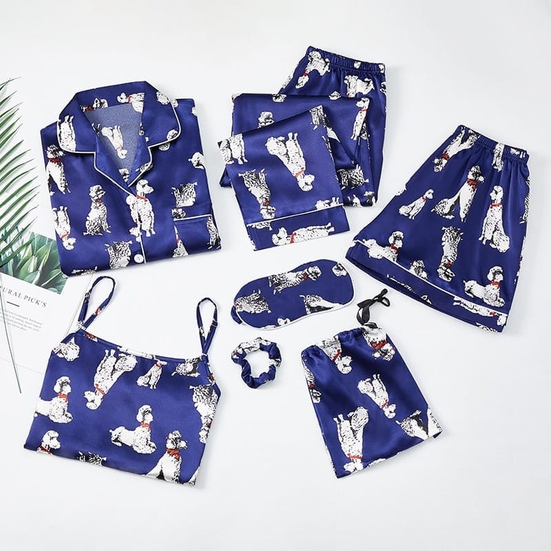 Royal Blue Satin Pajama Set