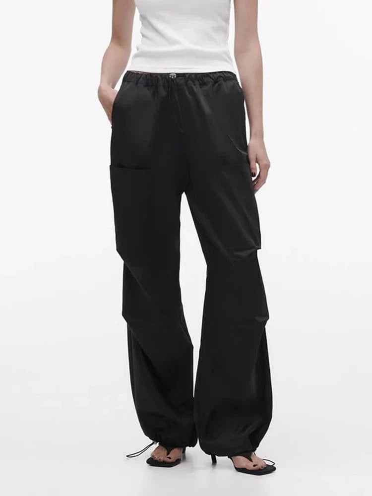 Satin Cargo Pants Black