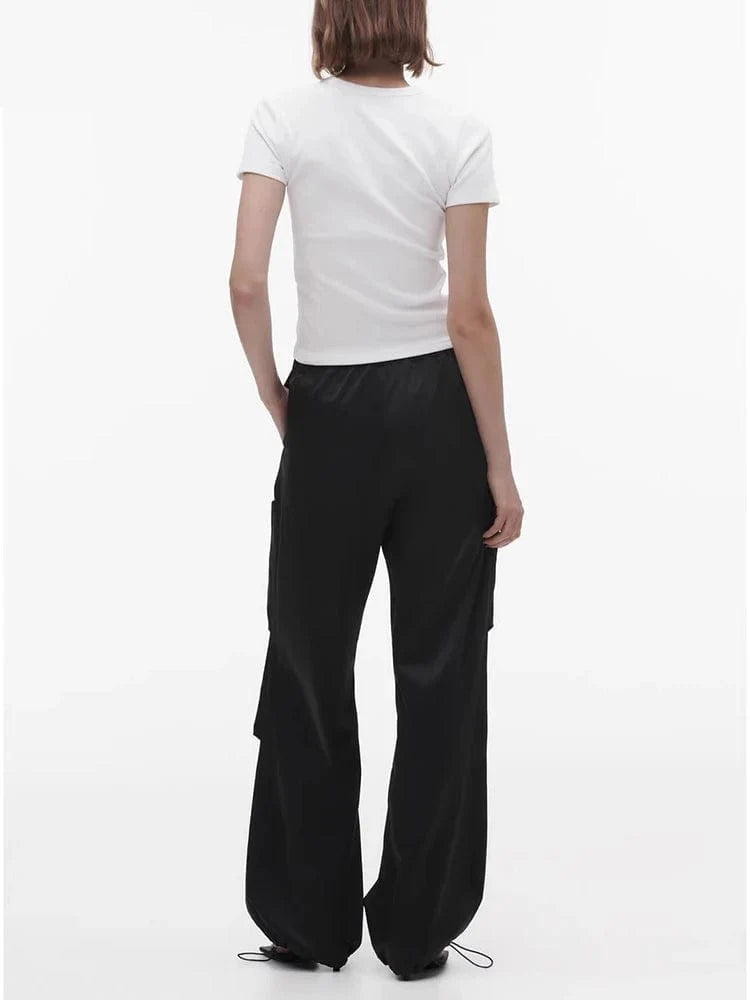 Satin Cargo Pants Black
