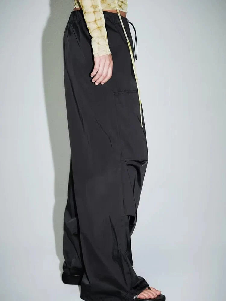 Satin Cargo Pants Black