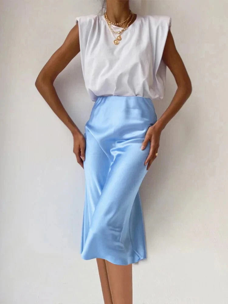 Satin Flared Midi Skirt