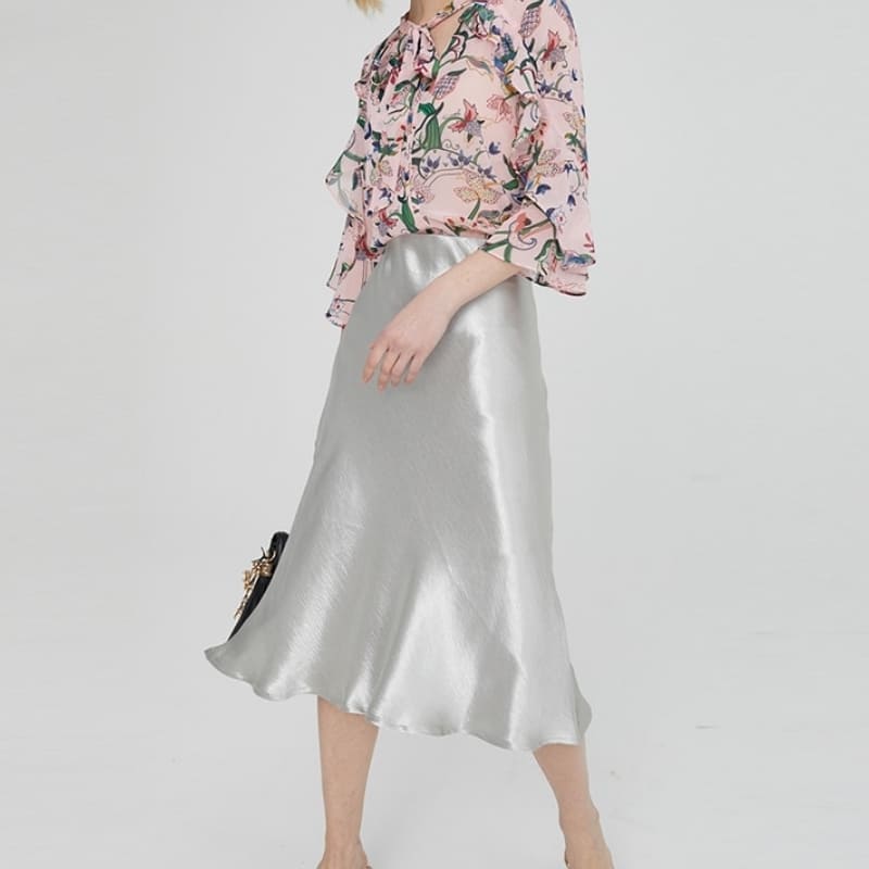 Satin High Waisted Midi Skirt