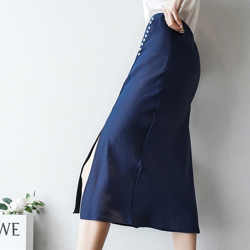 Satin Midi Slit Skirt