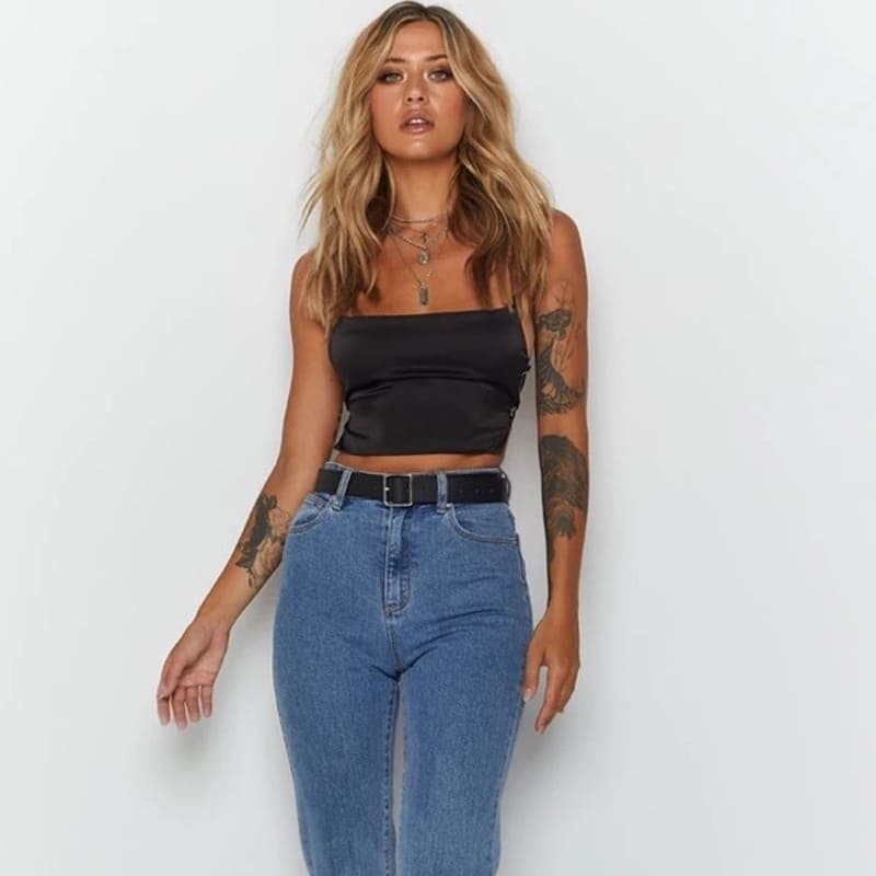 Satin Open Back Crop Top