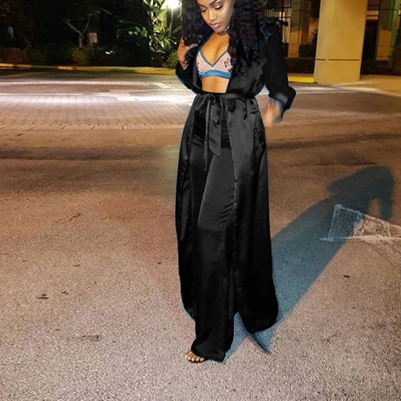 Satin Pants Set Black