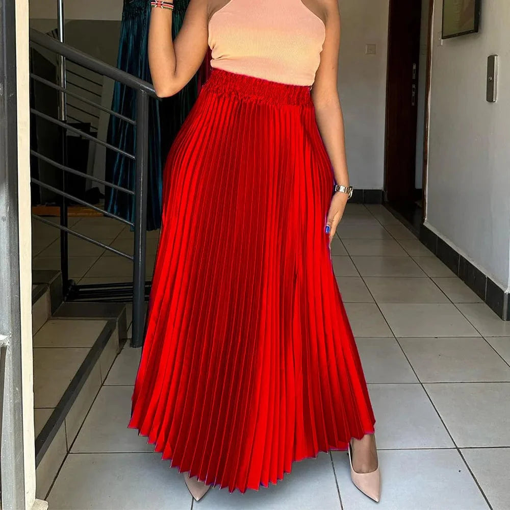 Satin Pleated Maxi Skirt