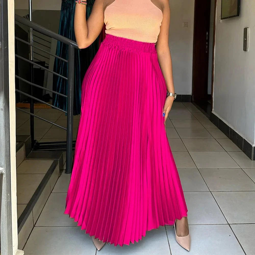 Satin Pleated Maxi Skirt