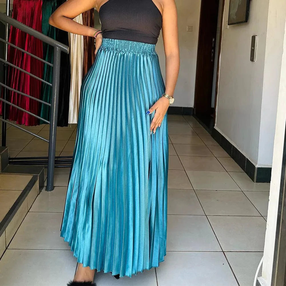 Satin Pleated Maxi Skirt