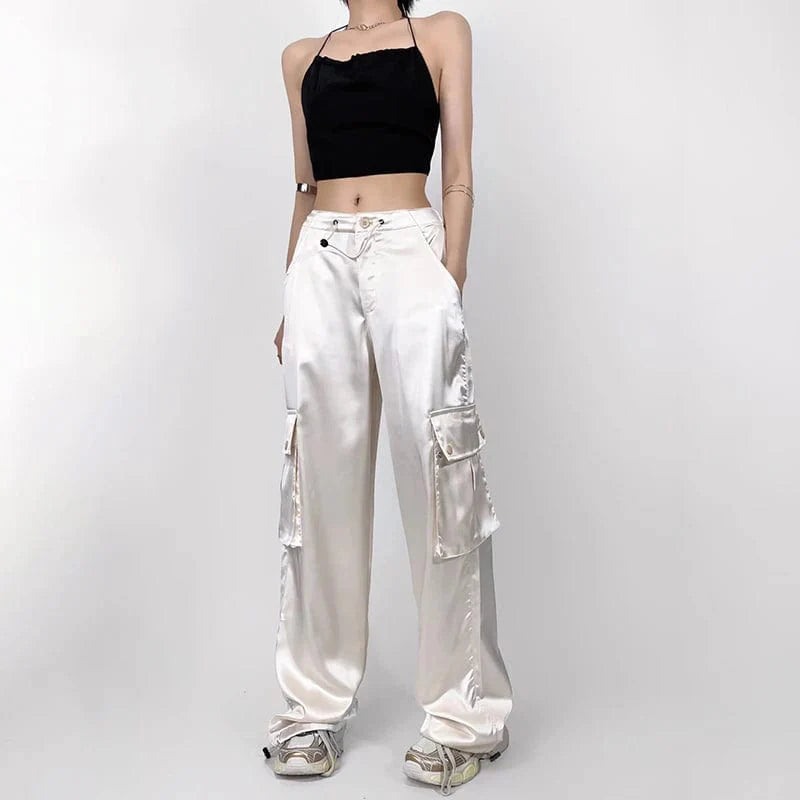 Satin Wide Leg Cargo Pants