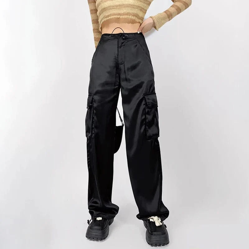 Satin Wide Leg Cargo Pants