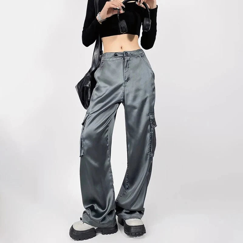 Satin Wide Leg Cargo Pants