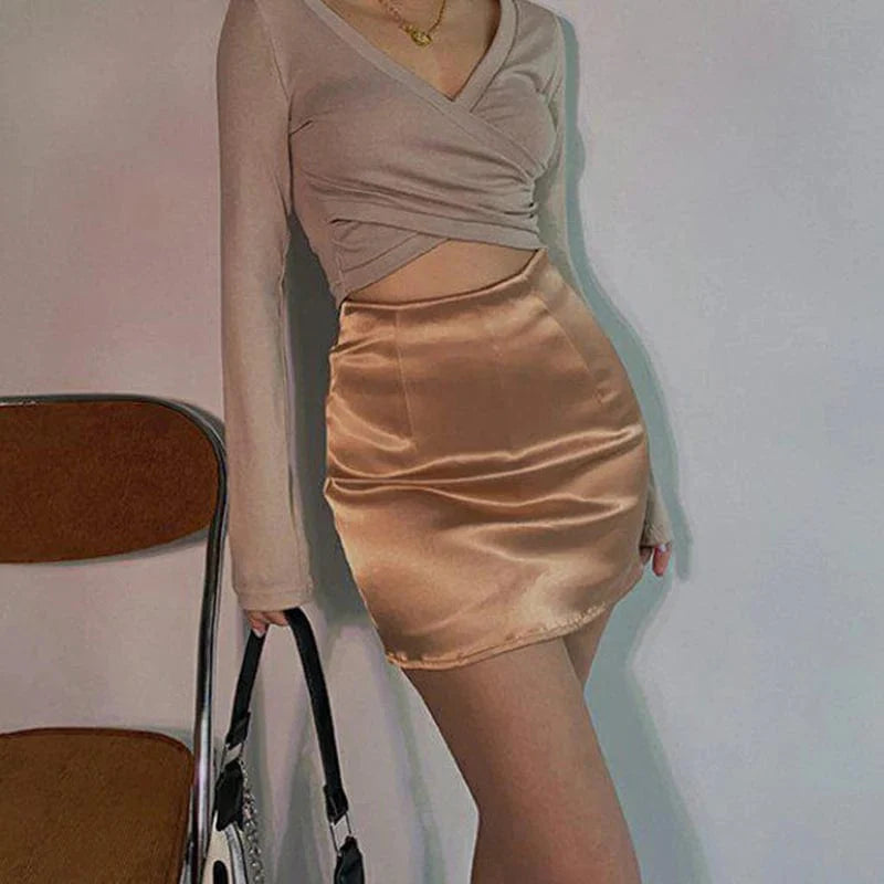 Stretch Satin Mini Skirt