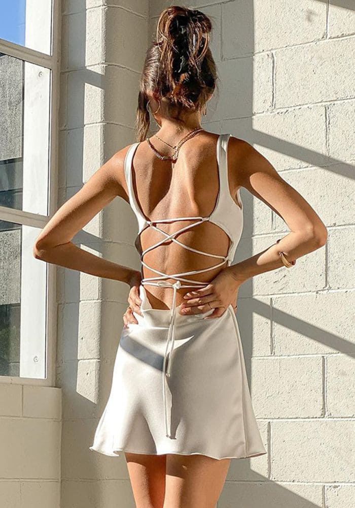White satin Backless Dress