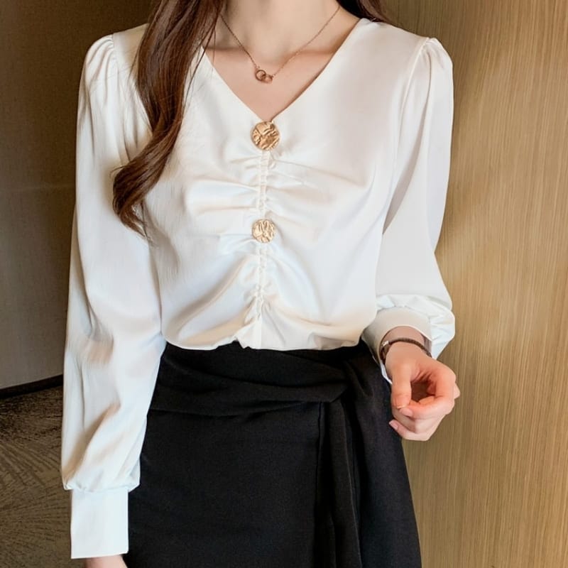 White Satin Blouses for Women