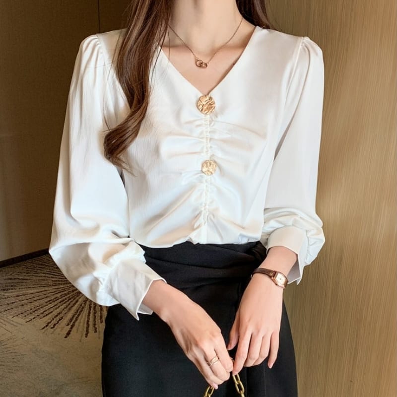 White Satin Blouses for Women